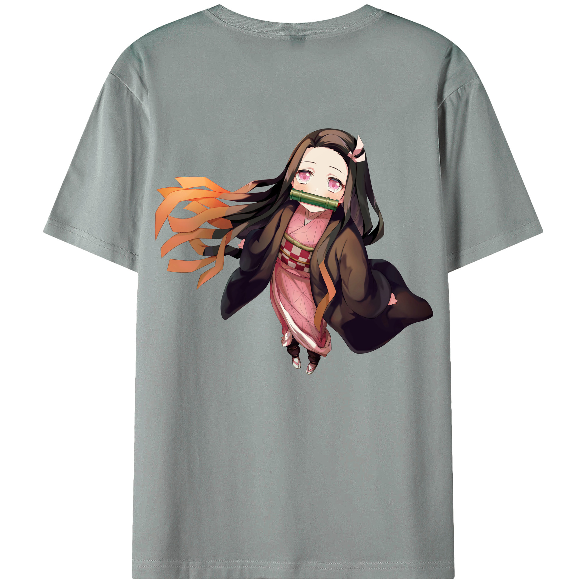 （画像用） 鬼滅の刃（きめつのやいば）竈門 禰󠄀豆子／かまど ねずこ Kamado Nezuko 綿100％ メンズ半袖Tシャツ（バックプリント） 通気性